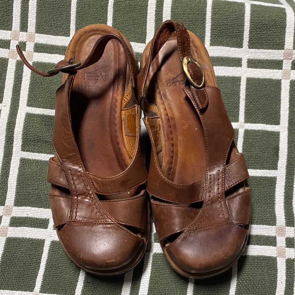 Dansko Brown Leather Slingback Clog-Sandals with Buckle